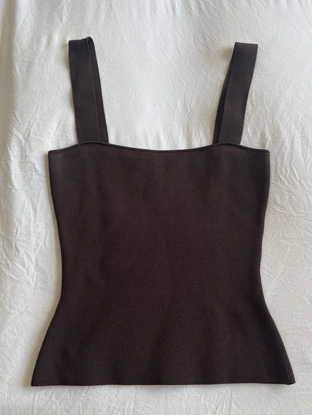 Revolve Square Neck Ribbed Tank Top - Chocolate Brown